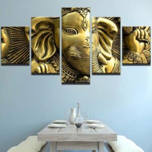 Metallic Ganesha Hindu - Religion 5 Panel Canvas Art Wall Decor