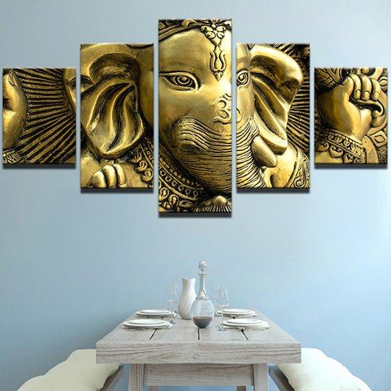 Metallic Ganesha Hindu - Religion 5 Panel Canvas Art Wall Decor Metallic Ganesha Hindu - Religion 5 Panel Canvas Art Wall Decor