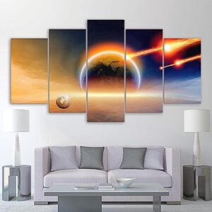 Meteorite Hits The Earth - Space Universe 5 Panel Canvas Art Wall Decor