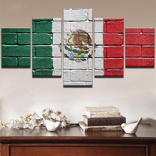 Mexican Flag Brick Pattern - Abstract 5 Panel Canvas Art Wall Decor Mexican Flag Brick Pattern - Abstract 5 Panel Canvas Art Wall Decor