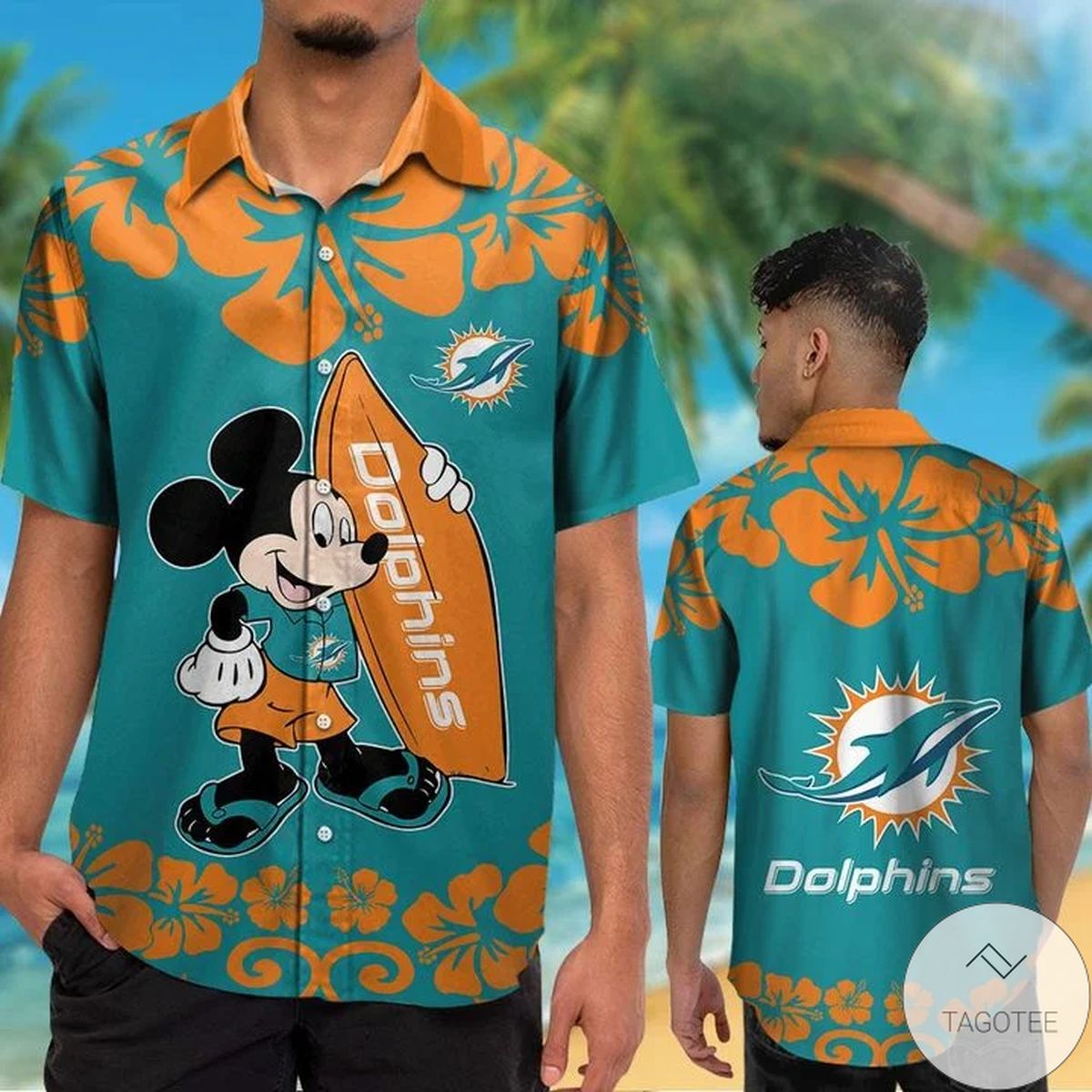 Miami Dolphins & Mickey Mouse Hawaiian Shirt Miami Dolphins & Mickey Mouse Hawaiian Shirt