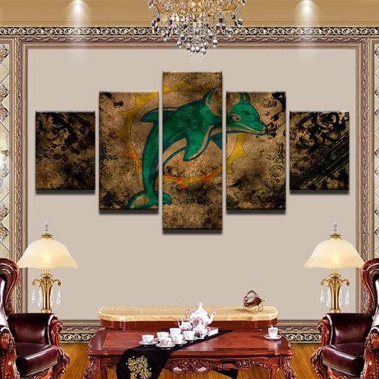 Miami Dolphins - Animal 5 Panel Canvas Art Wall Decor Miami Dolphins - Animal 5 Panel Canvas Art Wall Decor