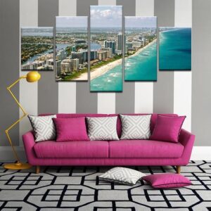 Miami Shore Beach - Space 5 Panel Canvas Art Wall Decor