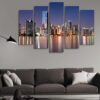 Miami Skyline At Night - Nature 5 Panel Canvas Art Wall Decor