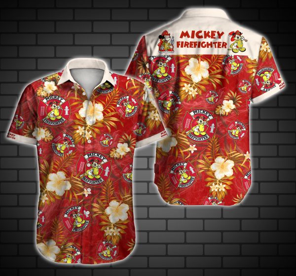 Mickey Firefighter Hawaiian Shirt Summer Button Up Mickey Firefighter Hawaiian Shirt Summer Button Up