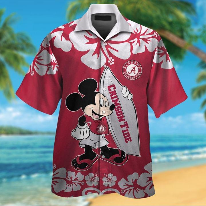 Mickey Mouse And Surfboard Alabama Crimson Tide Hawaiian Shirt Mickey Mouse And Surfboard Alabama Crimson Tide Hawaiian Shirt