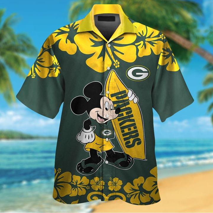 Mickey Mouse And Surfboard Green Bay Packers Hawaiian Shirt Mickey Mouse And Surfboard Green Bay Packers Hawaiian Shirt