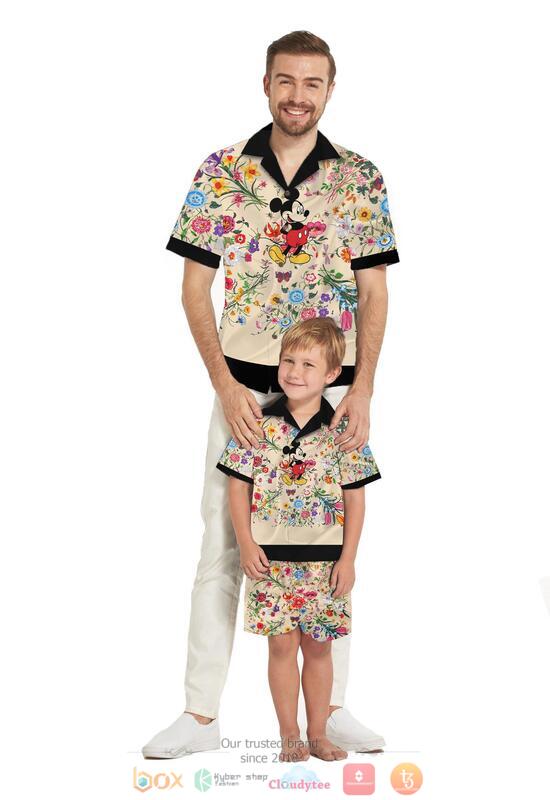 Mickey Mouse With Floral Black Hawaiian Shirt Mickey Mouse With Floral Black Hawaiian Shirt