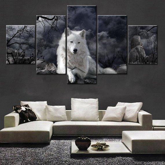 Midnight Wolf - Animal 5 Panel Canvas Art Wall Decor Midnight Wolf - Animal 5 Panel Canvas Art Wall Decor