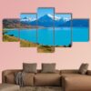 Mighty Aoraki Mount Cook Towering Over Glacial Lake - Nature 5 Panel Canvas Art Wall Decor
