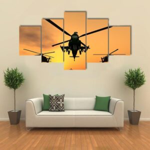 Military Apache Helicopter Aircraft - Army 5 Panel Canvas Art Wall Decor