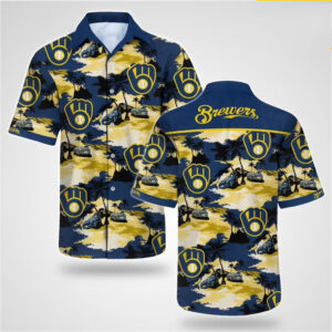 Milwaukee Brewers Mlb Floral Hawaiian Short Sleeve Shirt
