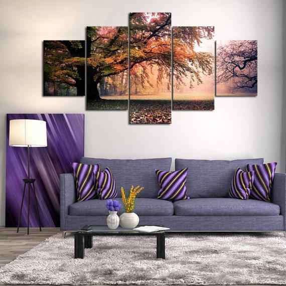 Misty Fall Walk - Nature 5 Panel Canvas Art Wall Decor Misty Fall Walk - Nature 5 Panel Canvas Art Wall Decor