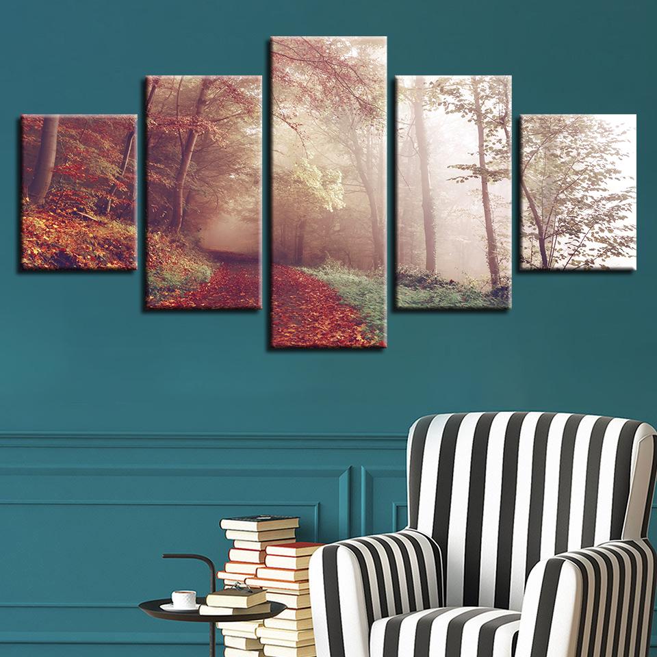 Misty Forest 02 - Nature 5 Panel Canvas Art Wall Decor Misty Forest 02 - Nature 5 Panel Canvas Art Wall Decor