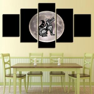 Moon And Cartoon Dog - Abstract 5 Panel Canvas Art Wall Decor