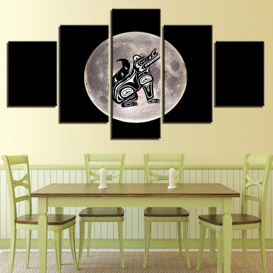 Moon And Cartoon Dog - Abstract 5 Panel Canvas Art Wall Decor Moon And Cartoon Dog - Abstract 5 Panel Canvas Art Wall Decor