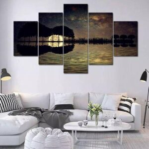 Moon And Sea 2 - Nature 5 Panel Canvas Art Wall Decor