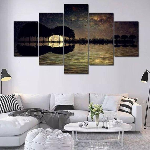 Moon And Sea 2 - Nature 5 Panel Canvas Art Wall Decor Moon And Sea 2 - Nature 5 Panel Canvas Art Wall Decor