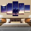 Moon And Trees - Nature 5 Panel Canvas Art Wall Decor