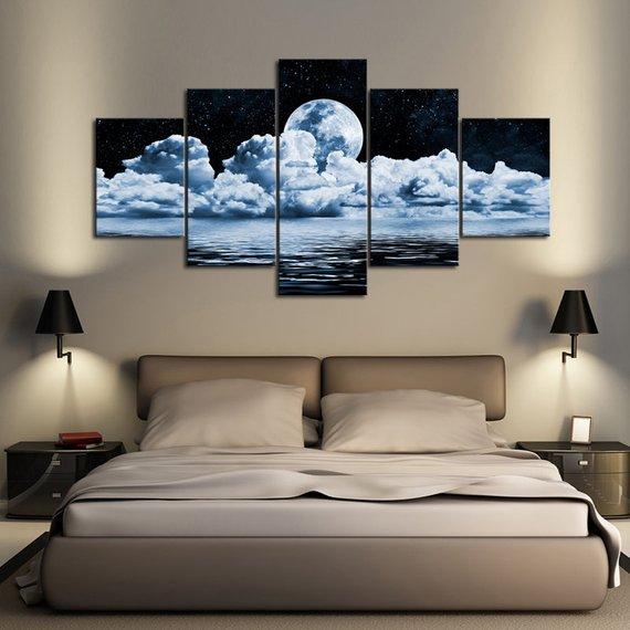 Moon Clouds - Space 5 Panel Canvas Art Wall Decor Moon Clouds - Space 5 Panel Canvas Art Wall Decor