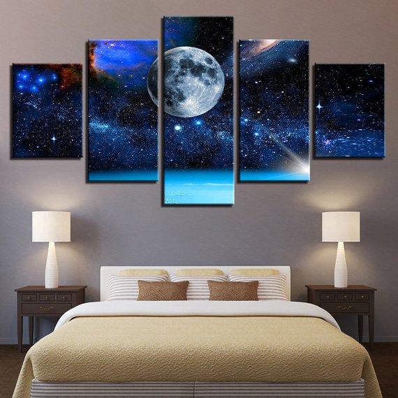 Moon Earth Universe Starry Sky Space Planet Abstract - Space 5 Panel Canvas Art Wall Decor Moon Earth Universe Starry Sky Space Planet Abstract - Space 5 Panel Canvas Art Wall Decor