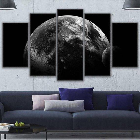 Moon Earth - Space 5 Panel Canvas Art Wall Decor Moon Earth - Space 5 Panel Canvas Art Wall Decor