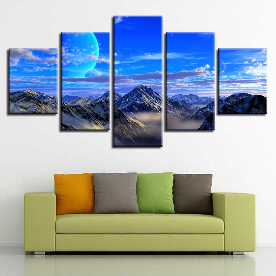 Moon Mountain - Nature 5 Panel Canvas Art Wall Decor Moon Mountain - Nature 5 Panel Canvas Art Wall Decor