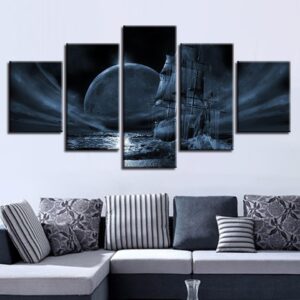 Moon Night - Space 5 Panel Canvas Art Wall Decor