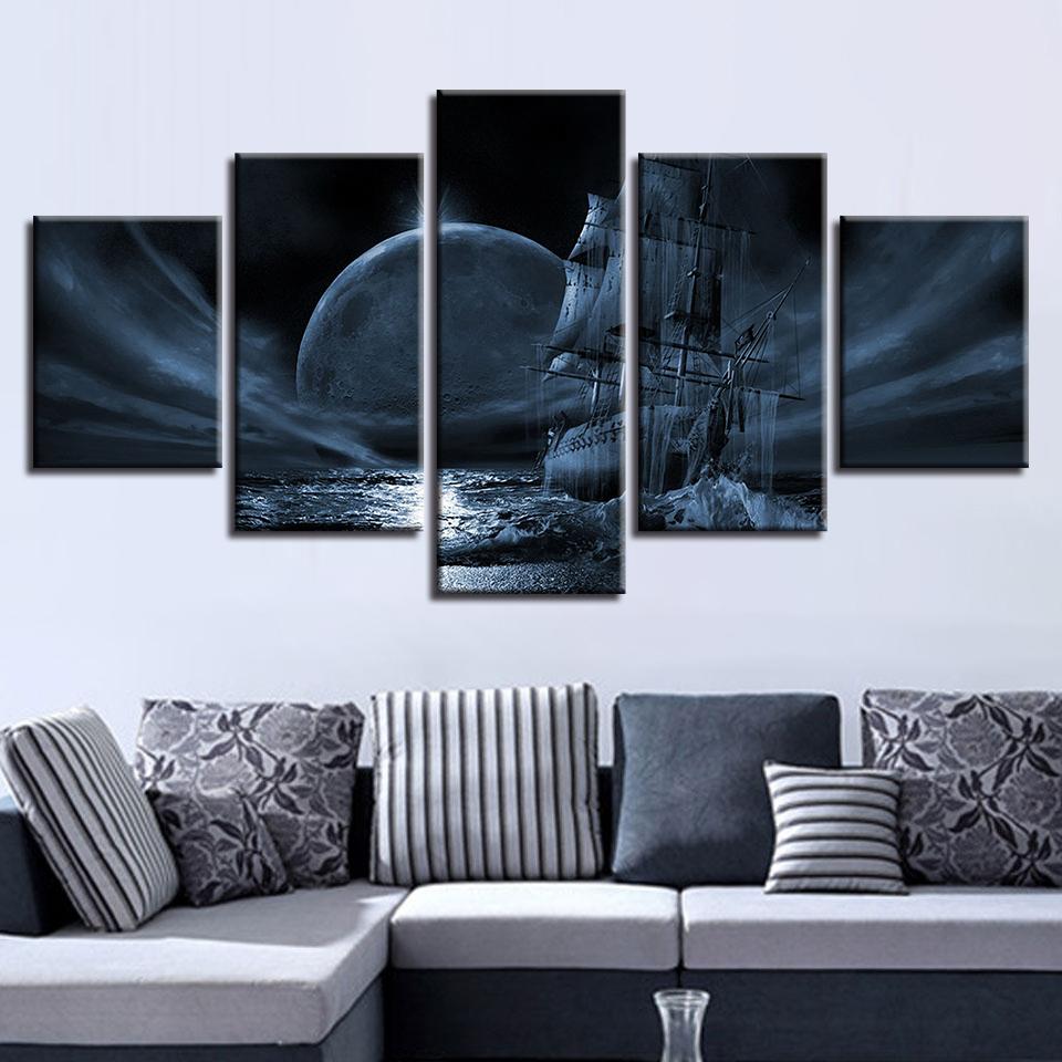 Moon Night - Space 5 Panel Canvas Art Wall Decor Moon Night - Space 5 Panel Canvas Art Wall Decor