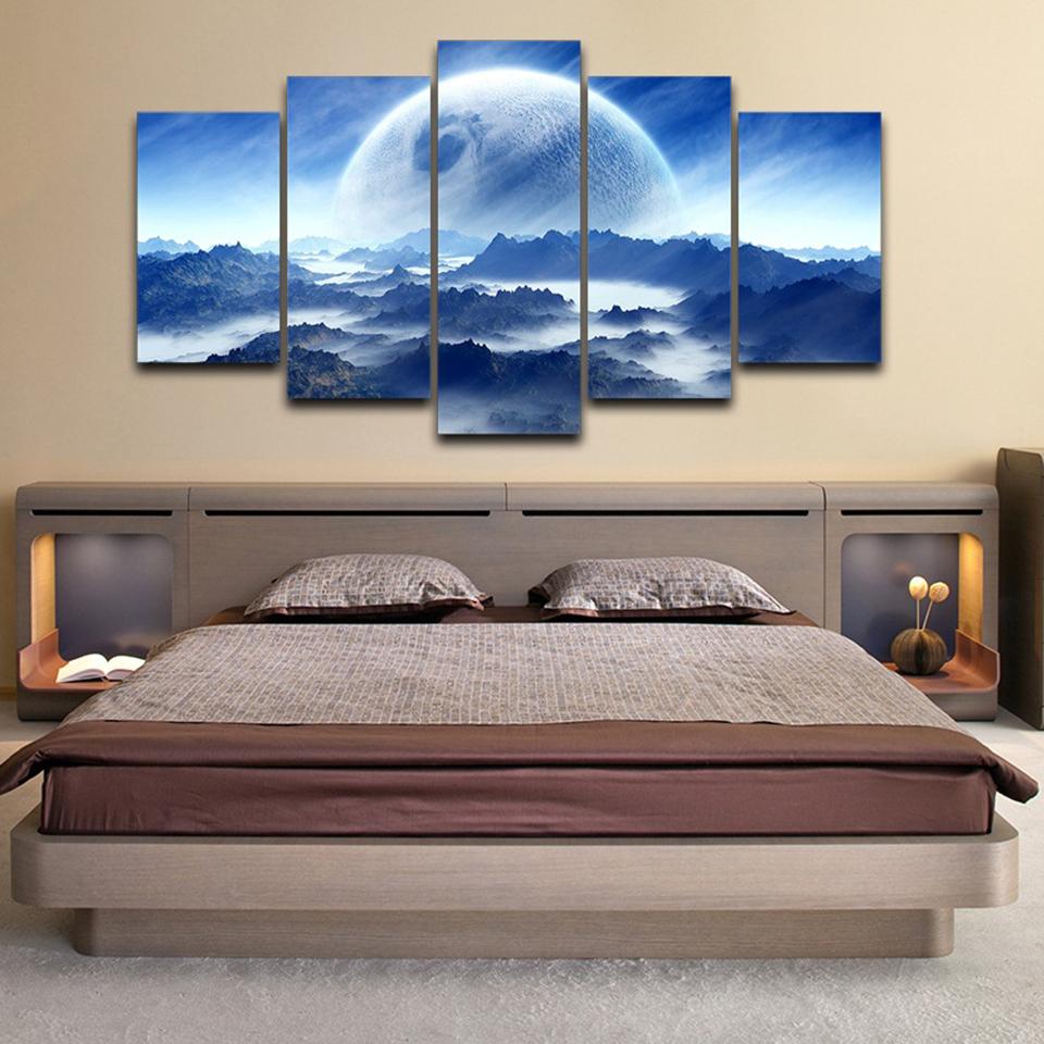 Moon Planet Space Mountains Clouds Dream Landscape - Nature 5 Panel Canvas Art Wall Decor Moon Planet Space Mountains Clouds Dream Landscape - Nature 5 Panel Canvas Art Wall Decor