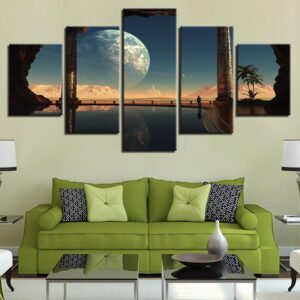 Moon Planets - Space 5 Panel Canvas Art Wall Decor