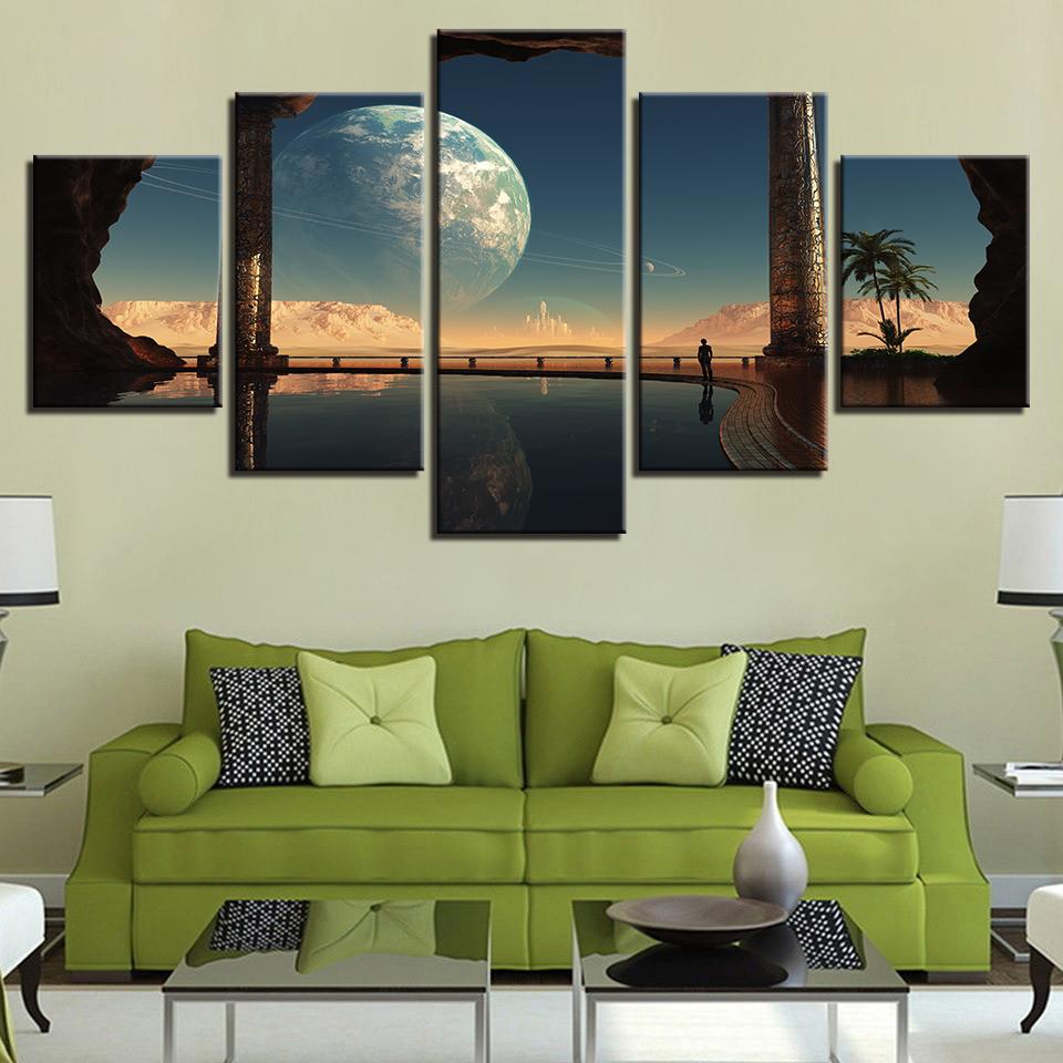 Moon Planets - Space 5 Panel Canvas Art Wall Decor Moon Planets - Space 5 Panel Canvas Art Wall Decor