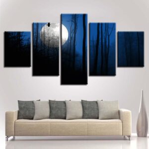 Moon Tree Landscape - Nature 5 Panel Canvas Art Wall Decor