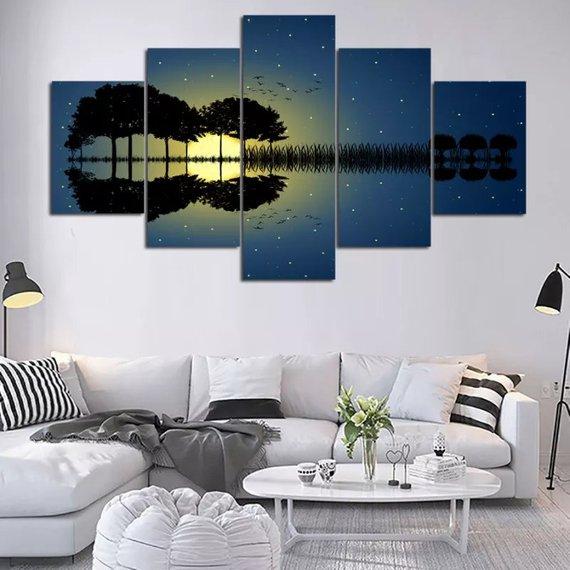 Moon Tree - Nature 5 Panel Canvas Art Wall Decor Moon Tree - Nature 5 Panel Canvas Art Wall Decor
