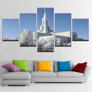 Mormon Temple During Winter - Nature 5 Panel Canvas Art Wall Decor