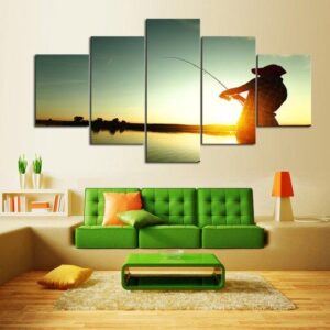 Morning Catch - Fishing 5 Panel Canvas Art Wall Decor