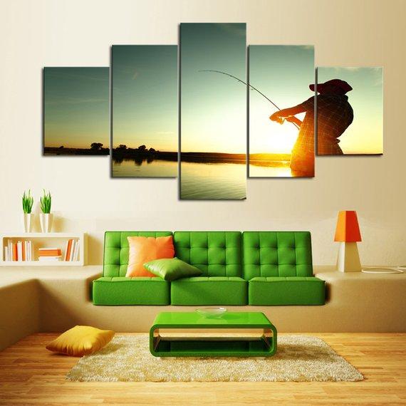 Morning Catch - Fishing 5 Panel Canvas Art Wall Decor Morning Catch - Fishing 5 Panel Canvas Art Wall Decor