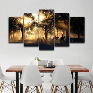 Morning Horse Ride - Animal 5 Panel Canvas Art Wall Decor