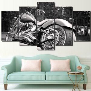 Motorbike White Balck Painting - Automotive 5 Panel Canvas Art Wall Decor