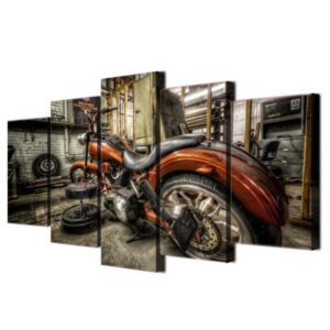 Motorcycle Chopper Wide Tire - Automative 5 Panel Canvas Art Wall Decor