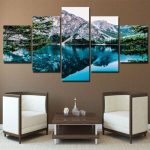 Mountain And Lake 31 - Nature 5 Panel Canvas Art Wall Decor