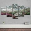 Mountain And Path Flowers - Nature 5 Panel Canvas Art Wall Decor