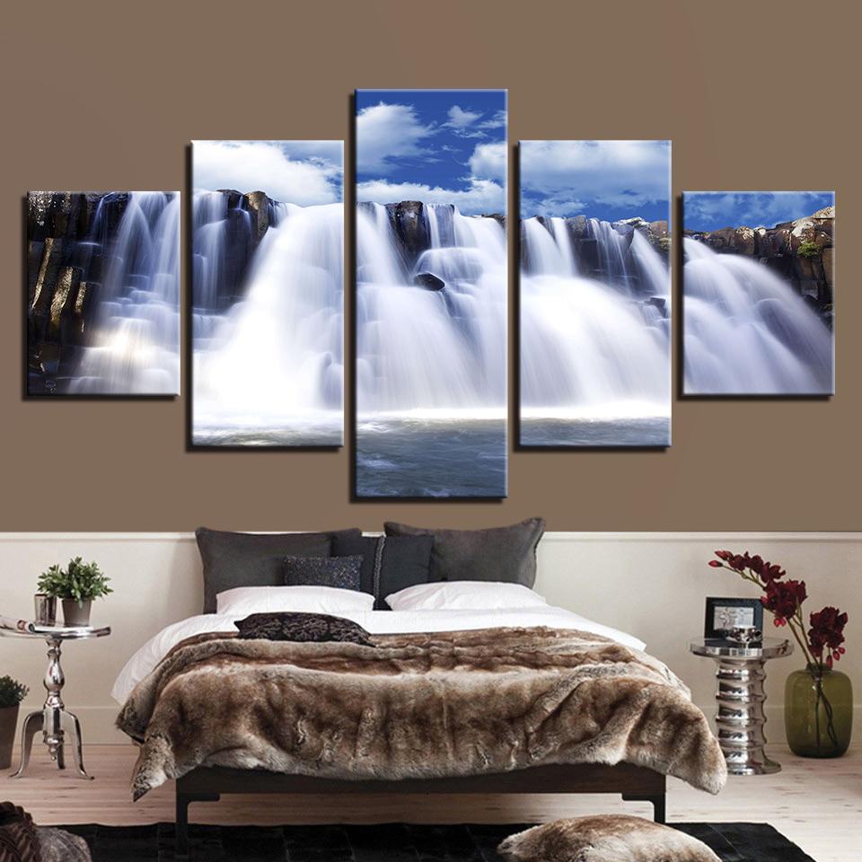 Mountain And Rivers Waterfall - Nature 5 Panel Canvas Art Wall Decor Mountain And Rivers Waterfall - Nature 5 Panel Canvas Art Wall Decor