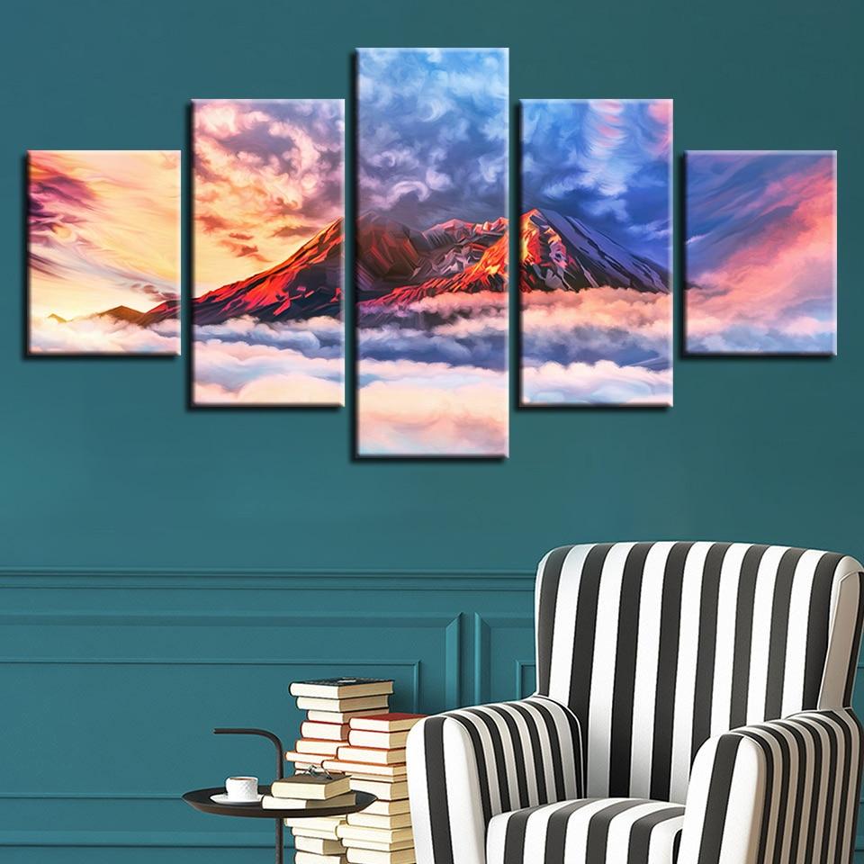 Mountain And White Cloud - Nature 5 Panel Canvas Art Wall Decor Mountain And White Cloud - Nature 5 Panel Canvas Art Wall Decor