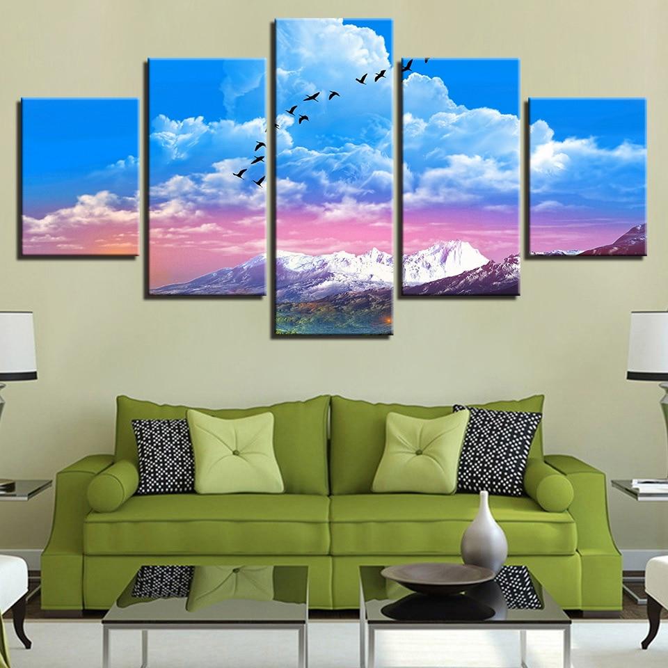 Mountain Blue Sky White Cloud 01 - Nature 5 Panel Canvas Art Wall Decor Mountain Blue Sky White Cloud 01 - Nature 5 Panel Canvas Art Wall Decor