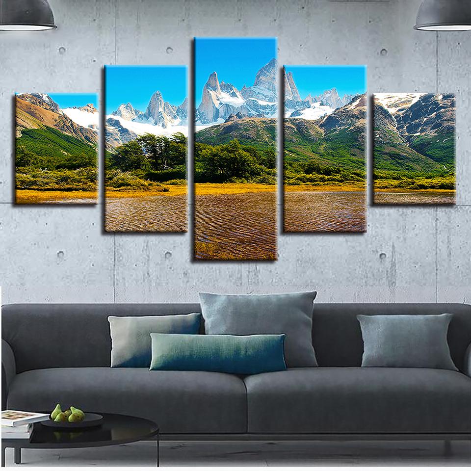 Mountain Blue Sky - Nature 5 Panel Canvas Art Wall Decor Mountain Blue Sky - Nature 5 Panel Canvas Art Wall Decor