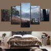 Mountain Forest River - Nature 5 Panel Canvas Art Wall Decor