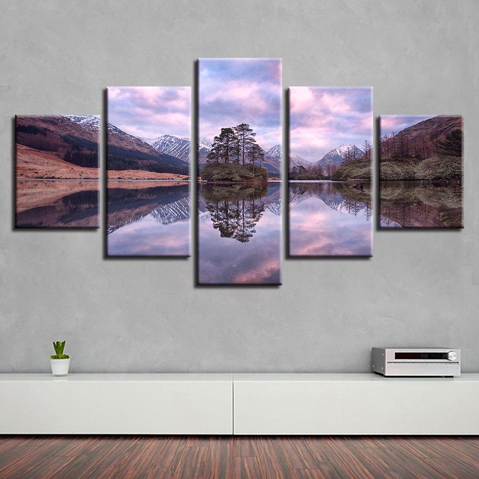 Mountain Green Tree Lake - Nature 5 Panel Canvas Art Wall Decor Mountain Green Tree Lake - Nature 5 Panel Canvas Art Wall Decor
