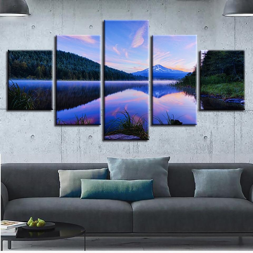 Mountain Lake 02 - Nature 5 Panel Canvas Art Wall Decor Mountain Lake 02 - Nature 5 Panel Canvas Art Wall Decor