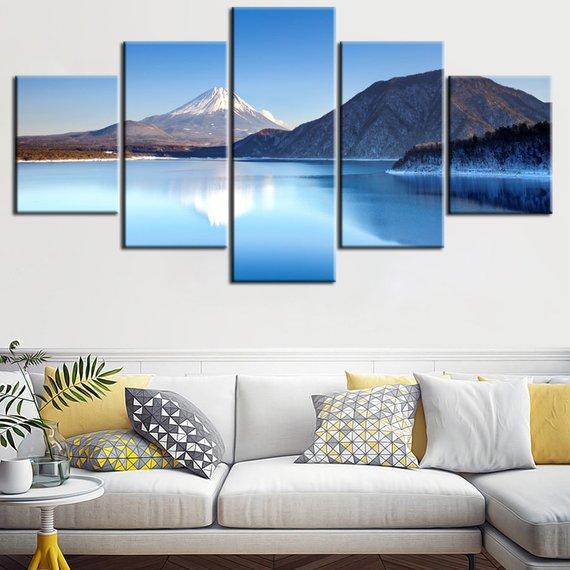 Mountain Lake 1 - Nature 5 Panel Canvas Art Wall Decor Mountain Lake 1 - Nature 5 Panel Canvas Art Wall Decor